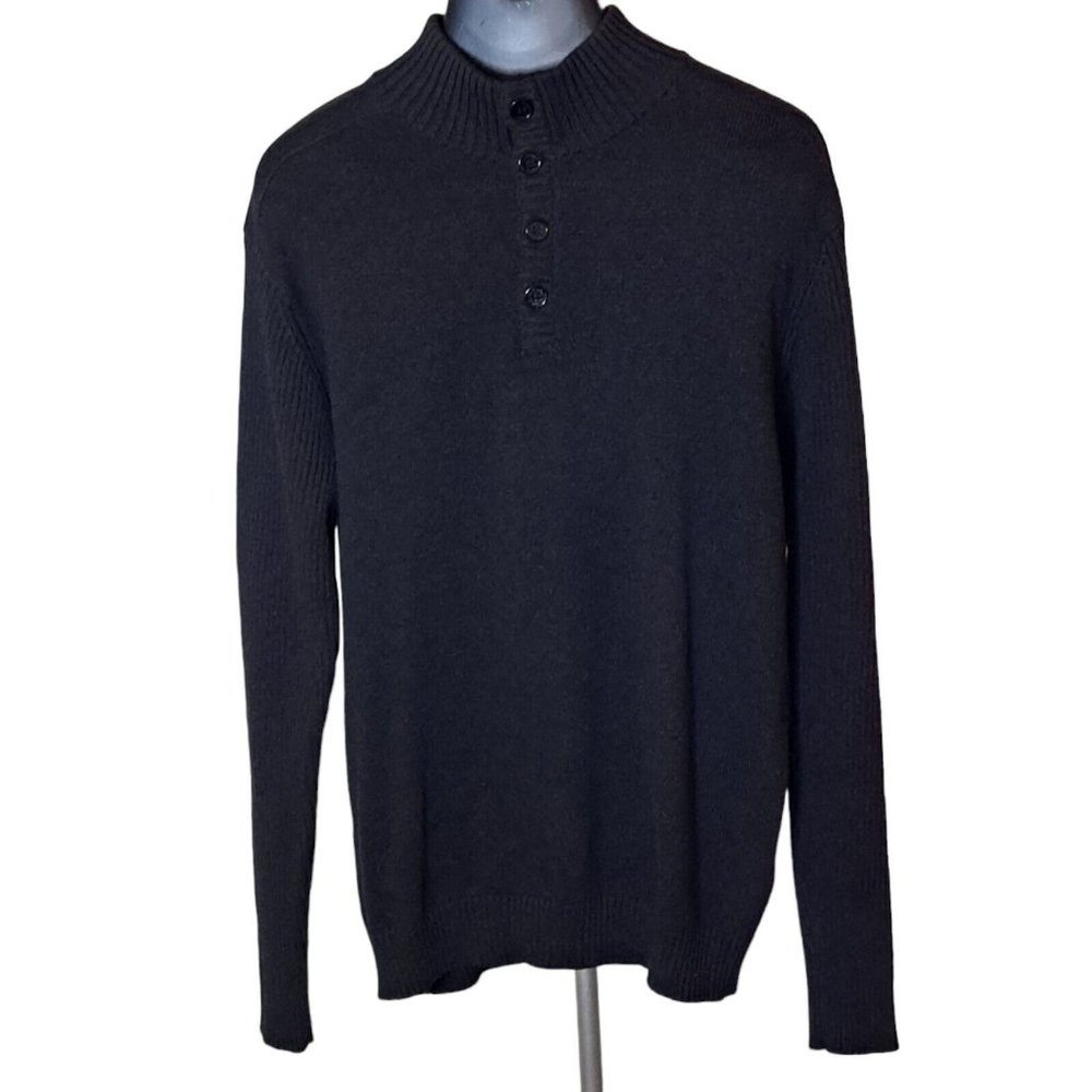 Luciano Natazzi Sweater Mens XL 1/4 Button Pullover Black Long Sleeve NEW w Tags